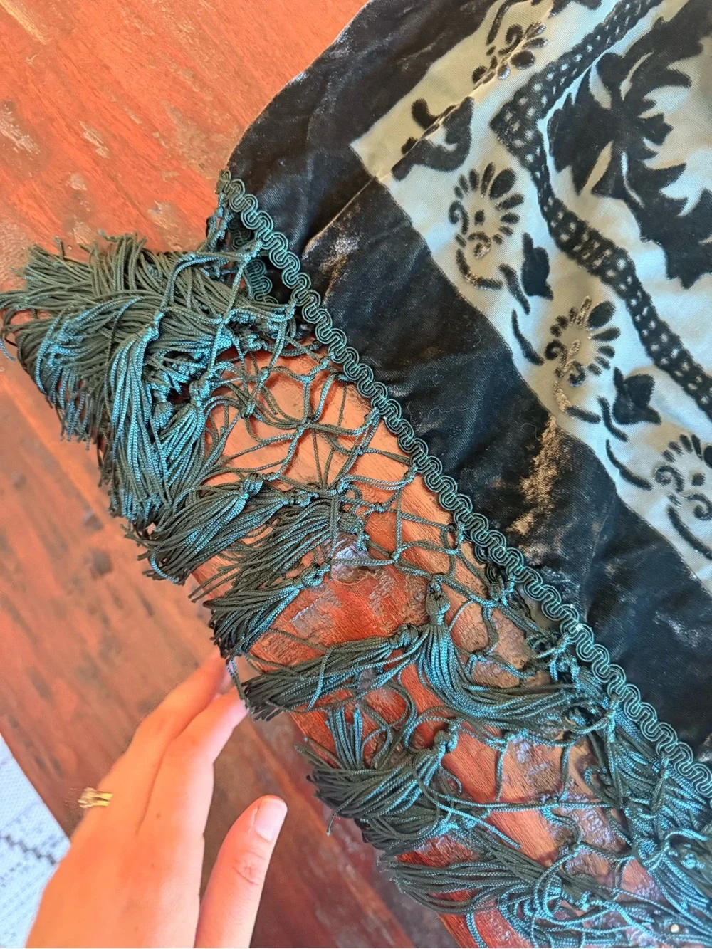 Free People Velvet Floral Burnout Shawl - Sage Green and Black